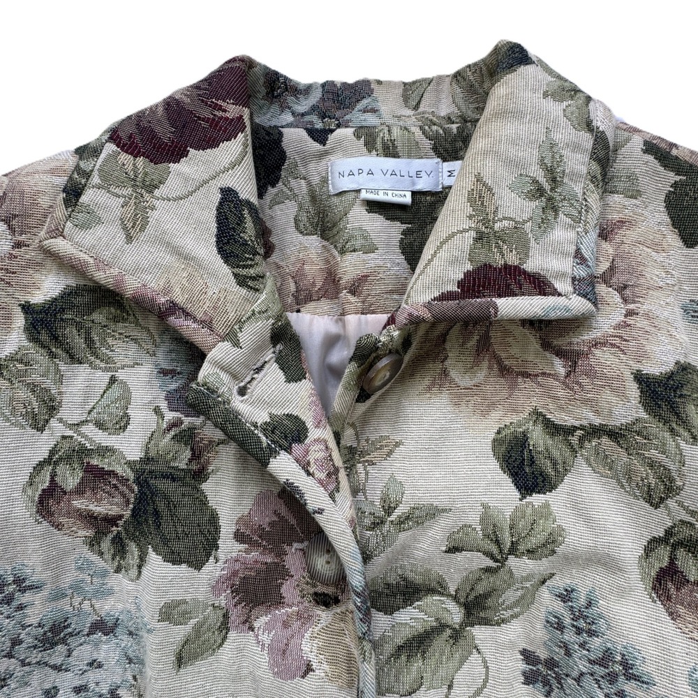 Napa Valley Floral Tapestry Blazer Jacket Women Medium Button Front Vintage 90s - Picture 3 of 15